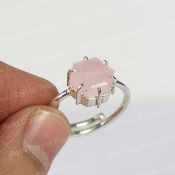 Rose Quartz Gemstone Adjustable Ring for Unisex