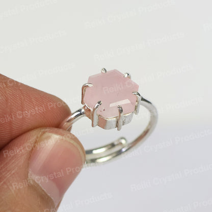 Rose Quartz Gemstone Adjustable Ring for Unisex