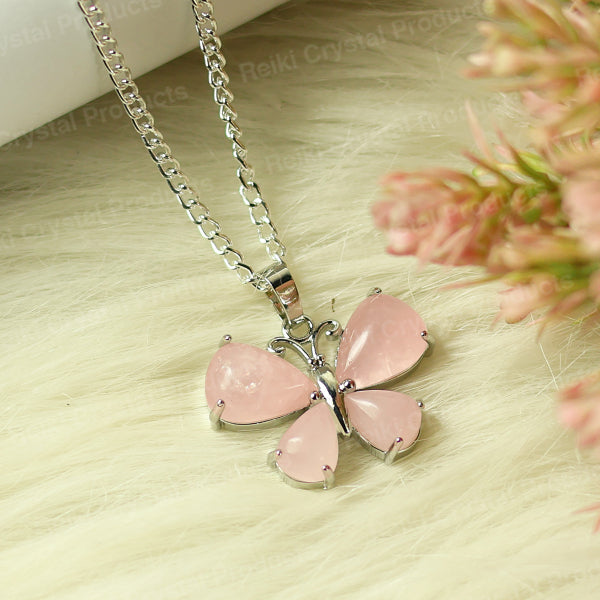 Natural Butterfly Shape Pendant - Locket with Chain for Women Girls