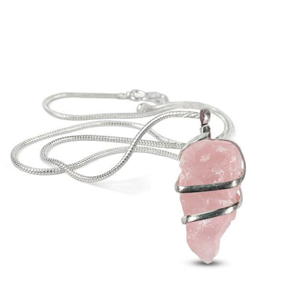 Natural Crystal Stone Wire Wrapped Pendant - Locket with Metal Chain