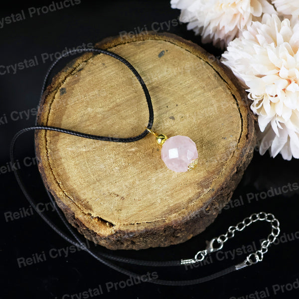 Natural Rose Quartz Ball Pendant - Locket With Thread Crystal Stone Pendant for Unisex