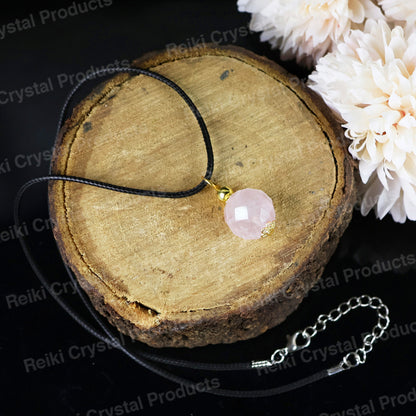 Natural Rose Quartz Ball Pendant - Locket With Thread Crystal Stone Pendant for Unisex