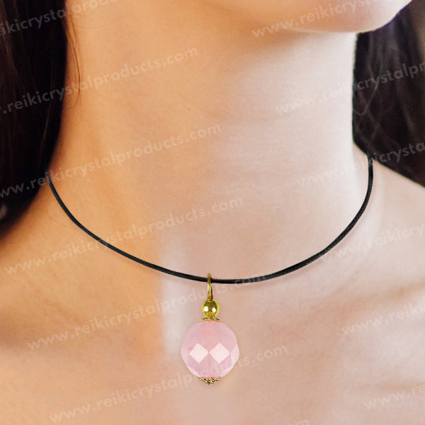 Natural Rose Quartz Ball Pendant - Locket With Thread Crystal Stone Pendant for Unisex