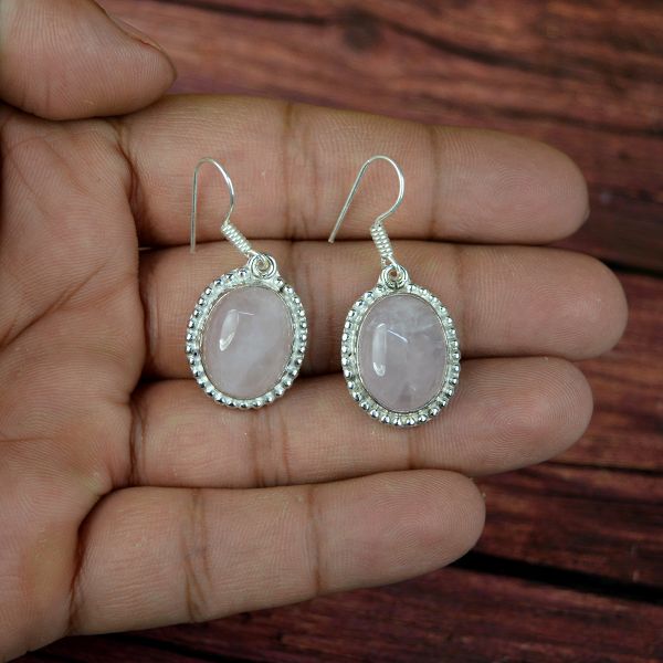 Rose Quartz Crystal Stone Oval Shape Earring