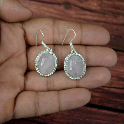 Rose Quartz Crystal Stone Oval Shape Earring