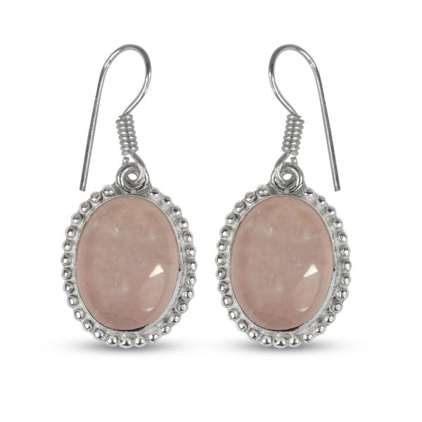 Rose Quartz Crystal Stone Oval Shape Earring