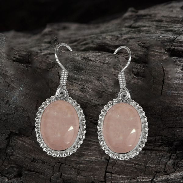 Rose Quartz Crystal Stone Oval Shape Earring