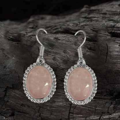 Rose Quartz Crystal Stone Oval Shape Earring