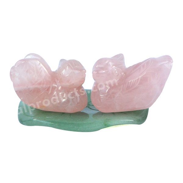 Rose Quartz Mandarin Duck Pair for Relationship and Valentine Gift