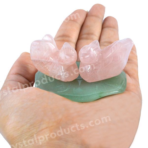 Rose Quartz Mandarin Duck Pair for Relationship and Valentine Gift