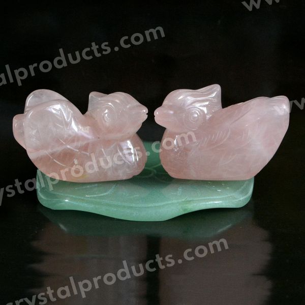 Rose Quartz Mandarin Duck Pair for Relationship and Valentine Gift