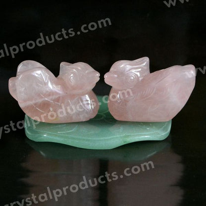 Rose Quartz Mandarin Duck Pair for Relationship and Valentine Gift