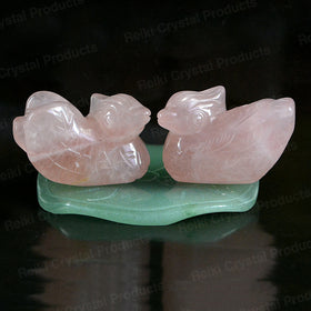 Rose Quartz Mandarin Duck Pair for Relationship and Valentine Gift
