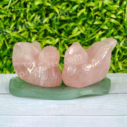 Rose Quartz Mandarin Duck Pair for Relationship and Valentine Gift