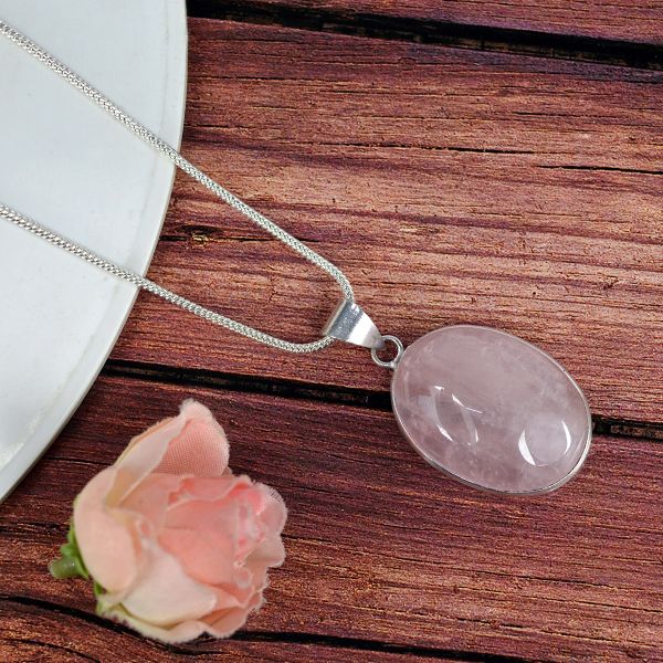 Natural AAA Quality Oval Shape Pendant - Locket with Metal Chain
