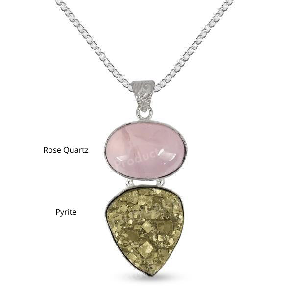 Natural Crystal Stone Pendant - Locket with Metal Chain