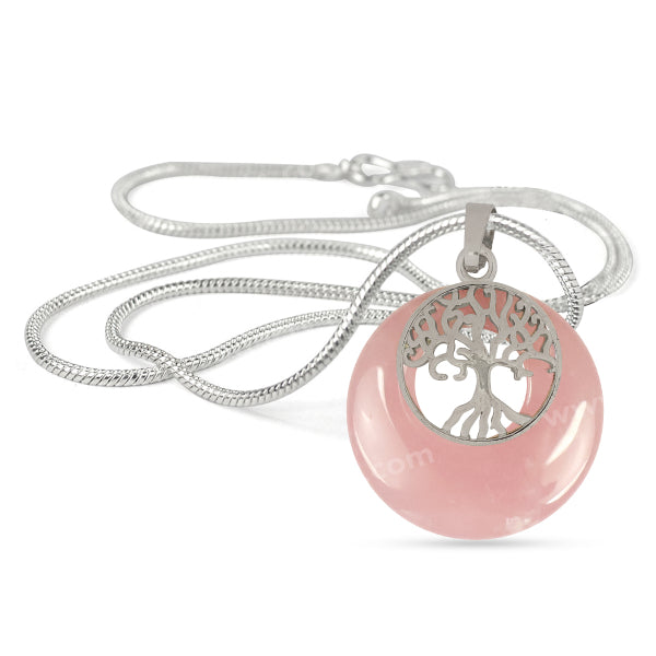 Natural Crystal Stone Tree of Life Charm Pendant - Locket with Metal Chain