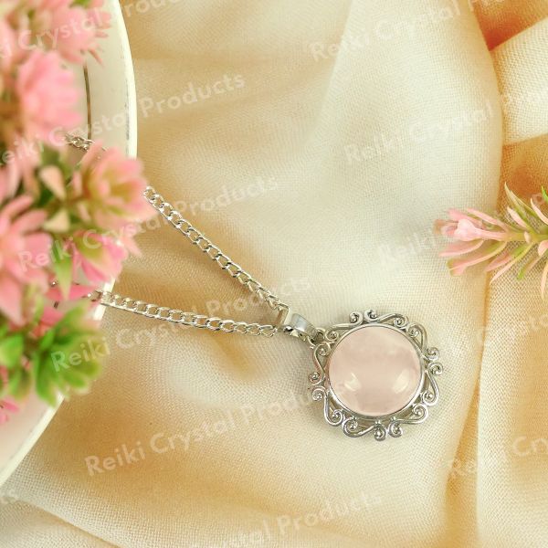 Natural Crystal Stone Round Designer Shape Pendant - Locket with Metal Chain