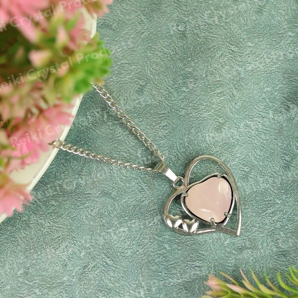 Natural Crystal Stone Heart Shape Metal Pendant - Locket with Metal Chain
