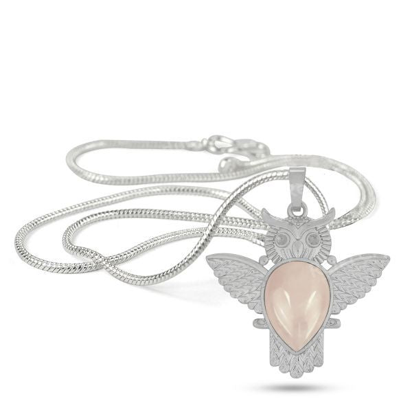 Natural Crystal Stone Owl Shape Design Pendant - Locket with Metal Chain