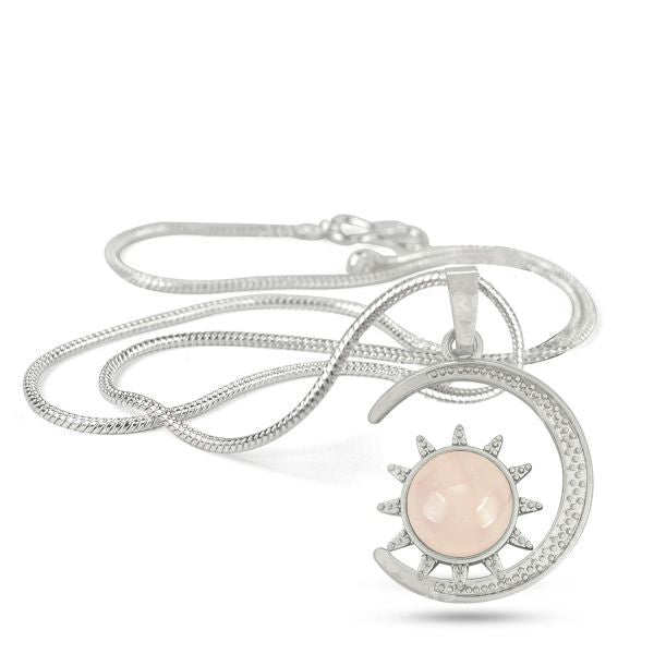 Natural Crystal Stone Sun And Moon Shape Pendant - Locket with Metal Chain
