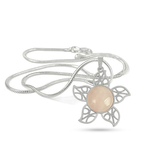 Natural Crystal Stone Flower Shape Pendant - Locket with Metal Chain