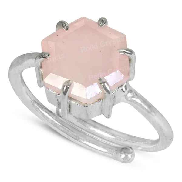 Rose Quartz Gemstone Adjustable Ring for Unisex