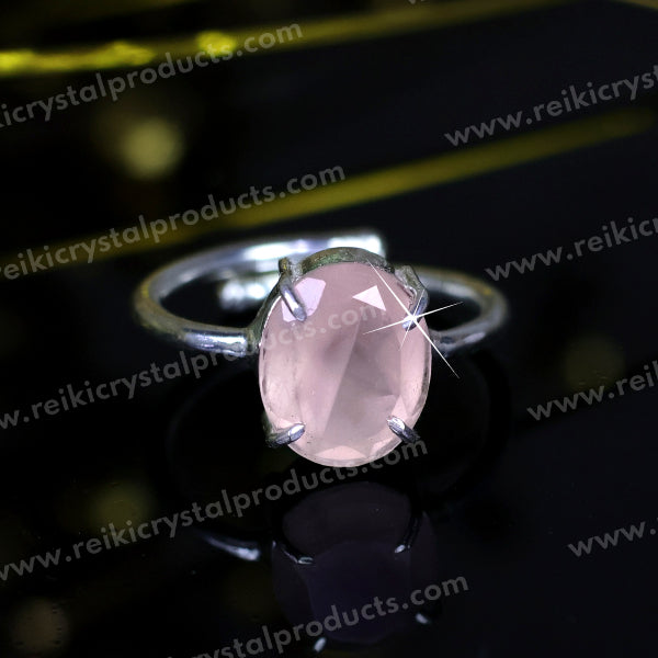Natural Rose Quartz Crystal Gemstone Adjustable Ring