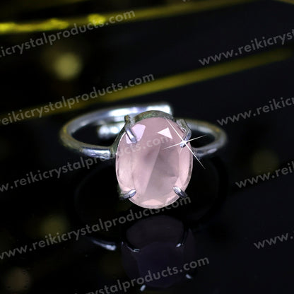 Natural Rose Quartz Crystal Gemstone Adjustable Ring