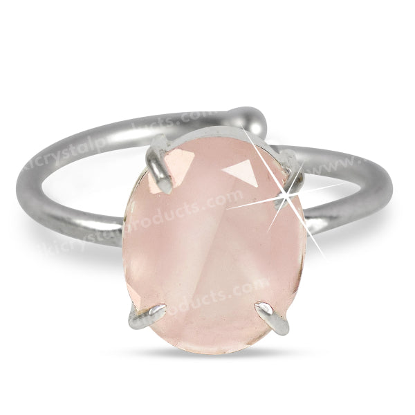 Natural Rose Quartz Crystal Gemstone Adjustable Ring