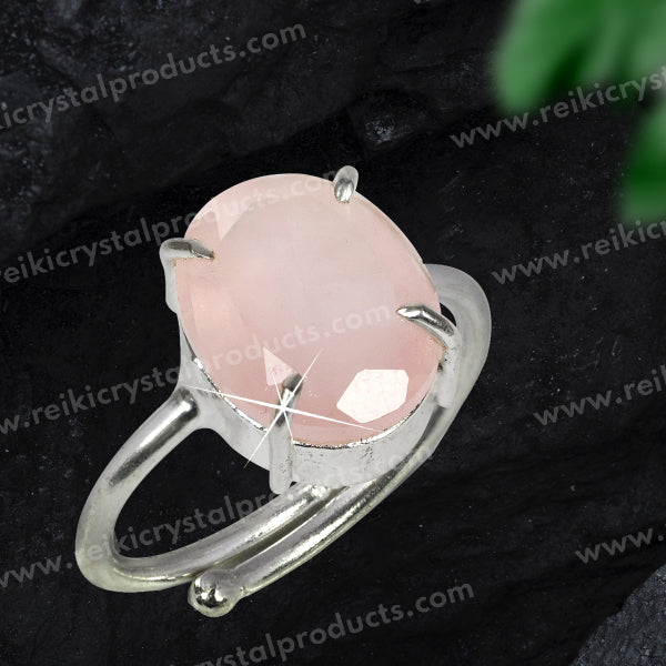 Natural Rose Quartz Crystal Gemstone Adjustable Ring