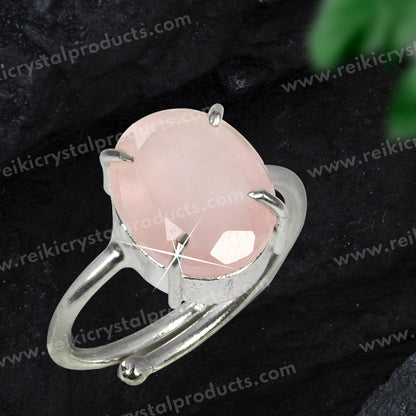 Natural Rose Quartz Crystal Gemstone Adjustable Ring