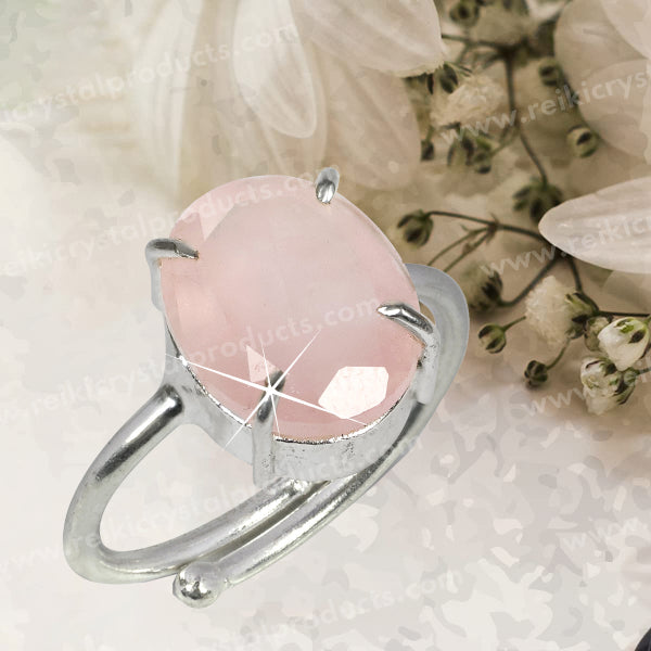 Natural Rose Quartz Crystal Gemstone Adjustable Ring