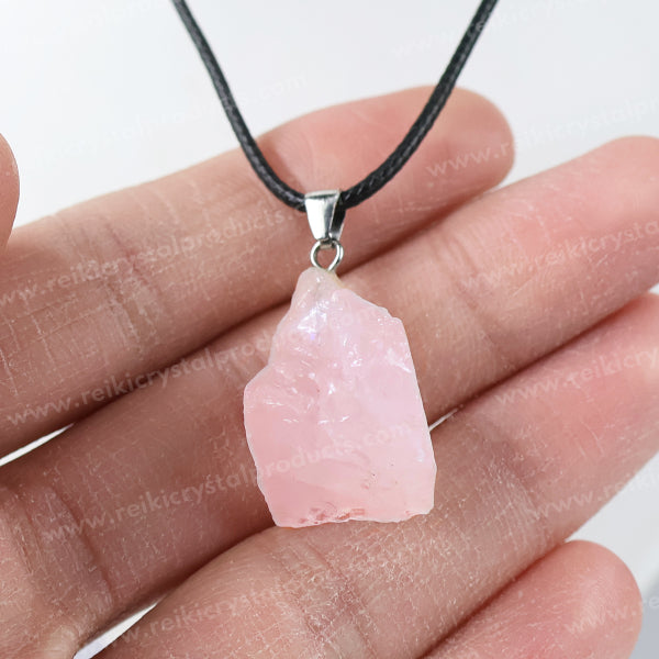 Natural Rose Quartz Rough Pendant / Locket With Thread Crystal Stone Pendant for Unisex