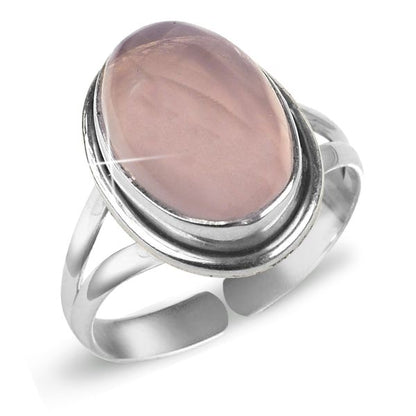 Natural Crystal Gemstone Adjustable Silver Ring for Unisex