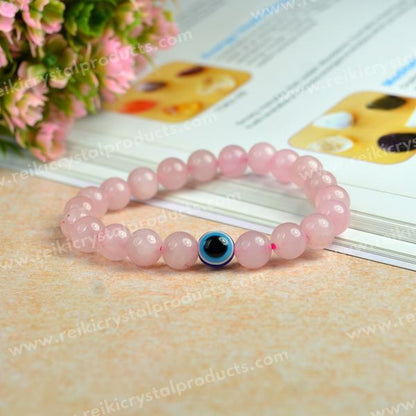 Natural Semi Precious Crystal Stones with Evil Eye 8 mm Bead Bracelet for Unisex