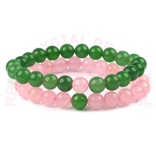 Natural Crystal Stone 8 mm Round Beads Couple Combo Bracelet
