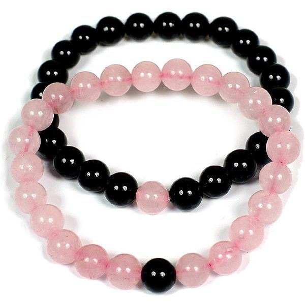 Natural Crystal Stone 8 mm Round Beads Couple Combo Bracelet