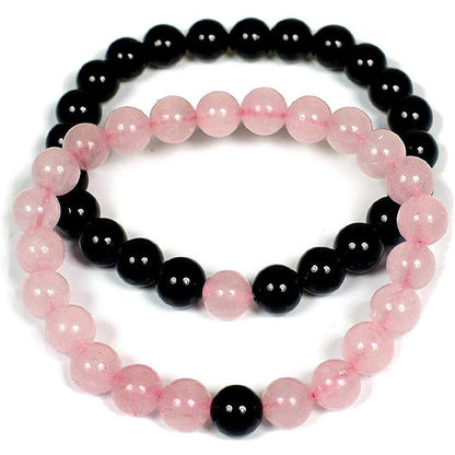Natural Crystal Stone 8 mm Round Beads Couple Combo Bracelet