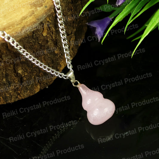 Natural Rose Quartz Hu Lu Pendant - Locket with Metal Chain