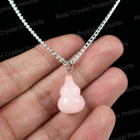 Natural Rose Quartz Hu Lu Pendant - Locket with Metal Chain