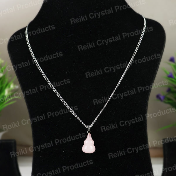 Natural Rose Quartz Hu Lu Pendant - Locket with Metal Chain
