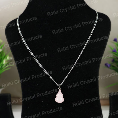 Natural Rose Quartz Hu Lu Pendant - Locket with Metal Chain