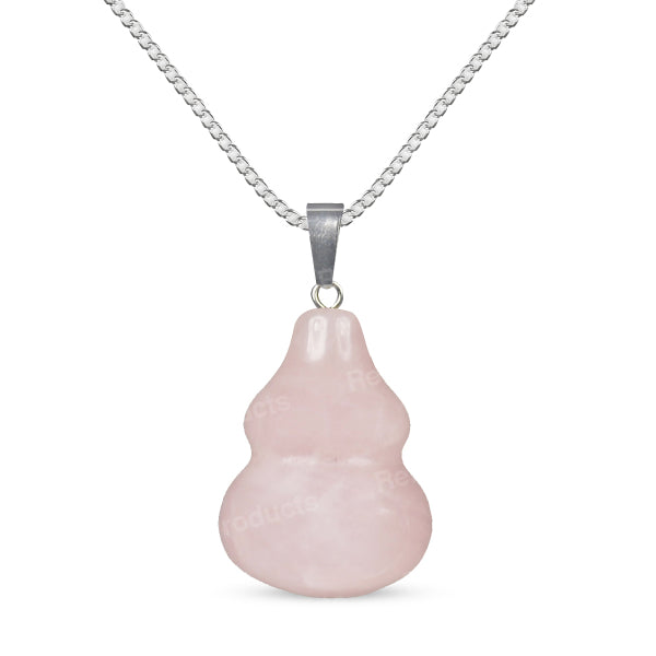 Natural Rose Quartz Hu Lu Pendant - Locket with Metal Chain