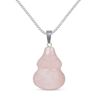 Natural Rose Quartz Hu Lu Pendant - Locket with Metal Chain