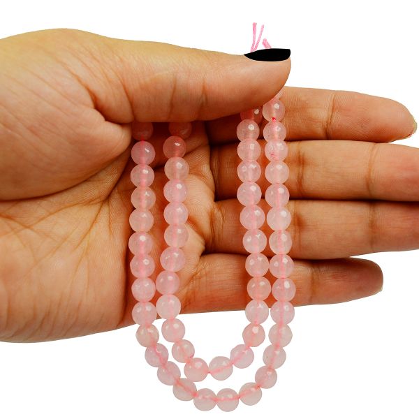 Rose Quartz 6 mm Faceted Loose Beads 65-70 pcs for Making Bracelet Mala Necklaces