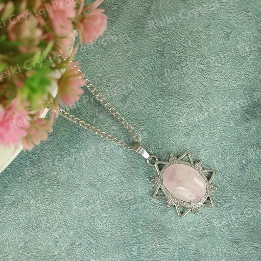 Natural Crystal Stone Oval Star Shape Pendant - Locket with Metal Chain