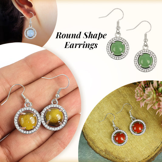 Natural Crystal Stone Round Shape Earrings for Girls Women