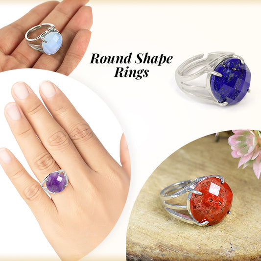 Natural Crystal Gemstone Adjustable Ring Round Cutting Shape Ring