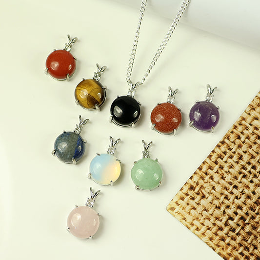 Natural Crystal Stone Round Shape Pendant - Locket with Metal Chain